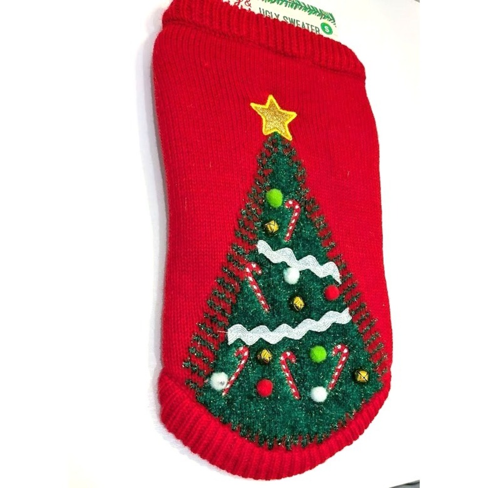 Merry & Bright "Christmas Tree" w/ Bells Ugly Christmas Dog Sweater -New - Small - Picture 3 of 5